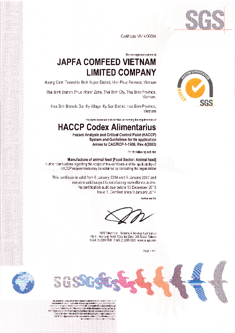 Giấy chứng nhận - Công Ty TNHH Japfa Comfeed Việt Nam
